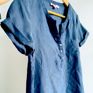 Navy blue silk top from Calypso.
